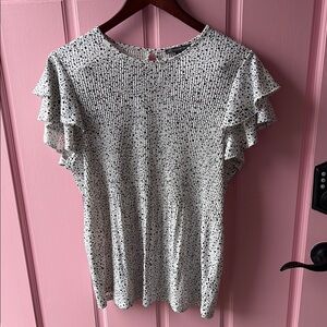 Adrianna Papell Black and White Ruffle Blouse